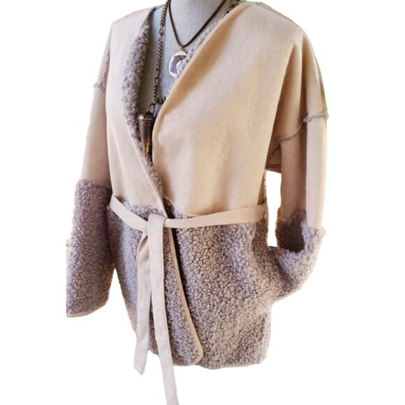 NWT Lucky Brand Sherpa & Suede Jacket | Tan & Gray | Size L - Picture 6 of 9